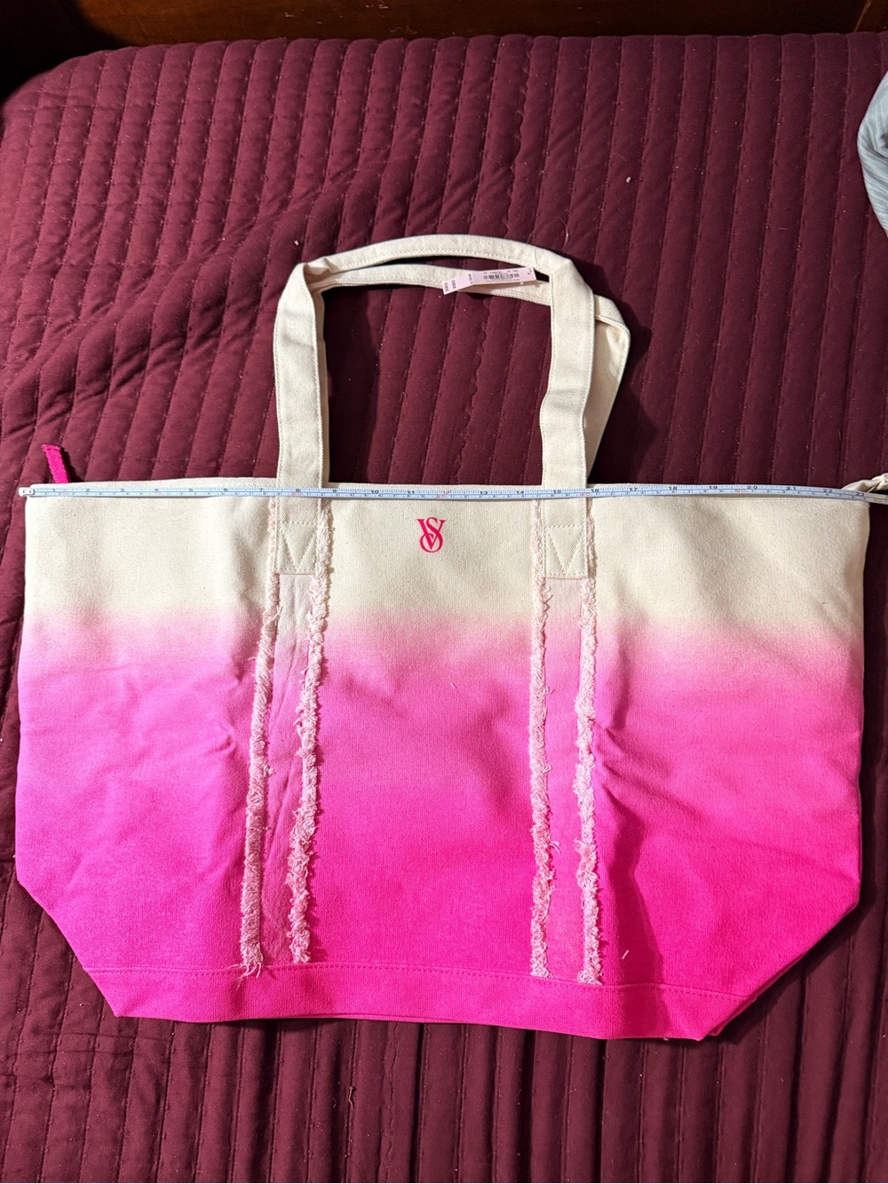 Victoria's Secret Pink Ombre Canvas Tote with Cream Handles